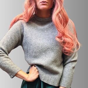 Theory Cropped Cashmere Charcoal Grey Crewneck Pullover Sweater Size P XS